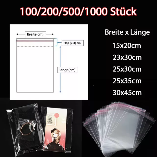 1000 Stück Hochglanz Beutel Selbstklebend Folienbeutel PP Folie Tüten Klar 25my