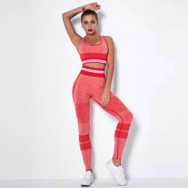 Women Seamless 2pcs Yoga Set Yoga Suit Crop Top+Leggings Pants Sport Gym  Outfit^