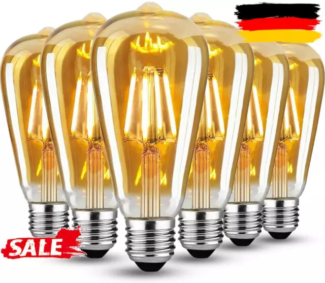 6x E27 ST64 LED Edison Vintage Retro Lampe Glühlampe 4W Filament Glühbirne Birne