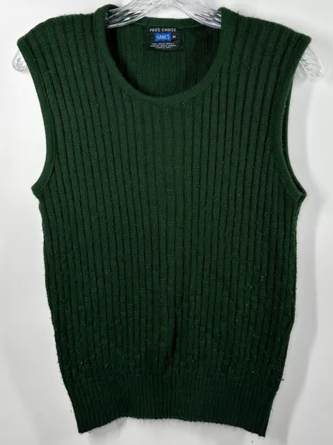 VTG 70s 80s Hanes Pros Choice Green Ribbed Acrylic Knit Sweater Vest Mens Size M