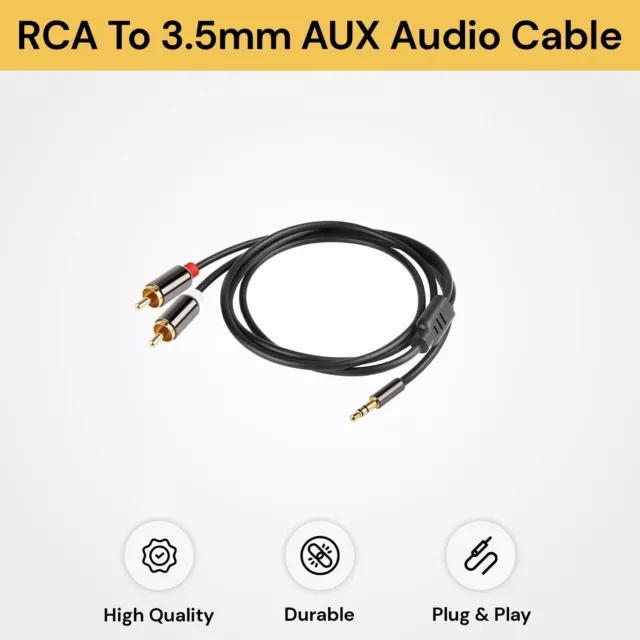 Premium Gold Plated 3.5 mm Male To 2 RCA M/M Cable Aux Jack DVD TV Audio Stereo