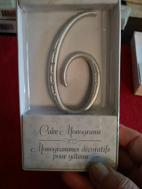 Silver Cake Monogram Numeral 6 with stones 3.5" tall