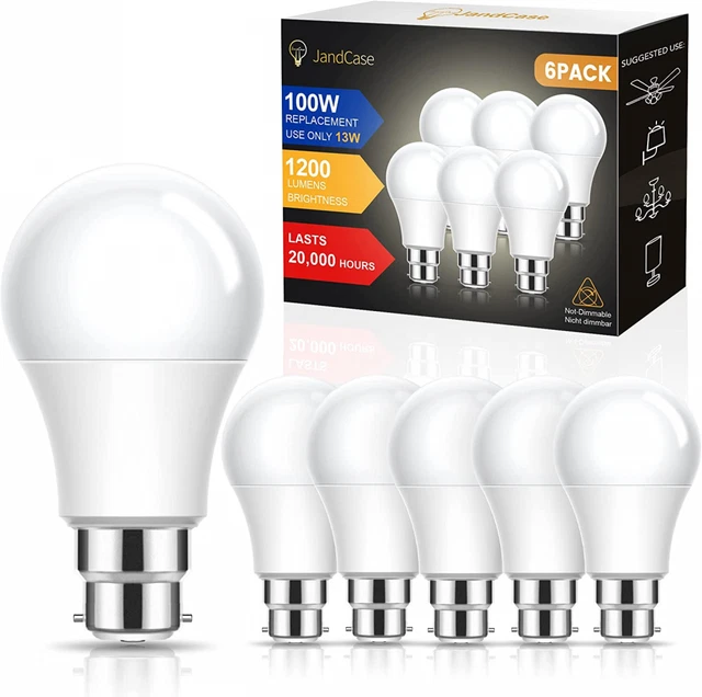 B22 Bayonet LED Light Bulb 100W Equivalent, 6 Count (Pack of 1), Cool White
