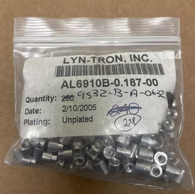 Lyn-Tron Al6910B-0.187-00 Swage Standoff, Unplated #6-32 | 238 Pcs. 2