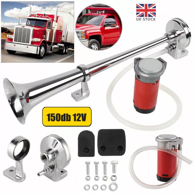 12V Single Trumpet Air Horn Kit 150dB Super Loud Truck Lorry Boat Train Van Car