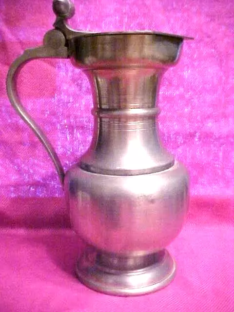UNUSUAL Pewter Covered Pitcher With lid/ Handle 8 inches tall Acorns on Handle