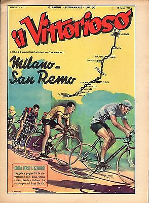 [Atp] Rivista Vittorioso Originale Anno 1951 Numero 11 Ciclsimo Milano San Remo