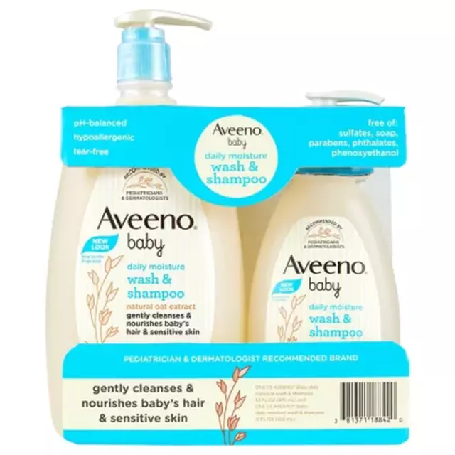 Aveeno Baby Daily Moisture Wash & Shampoo (33 Fl. Oz. and 12 Fl. Oz.)