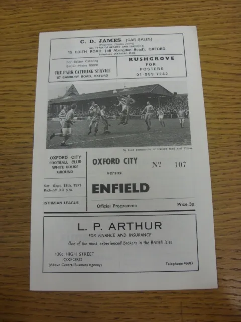 18/09/1971 Oxford City v Enfield  (Neat Team Changes).  This item is supplied by