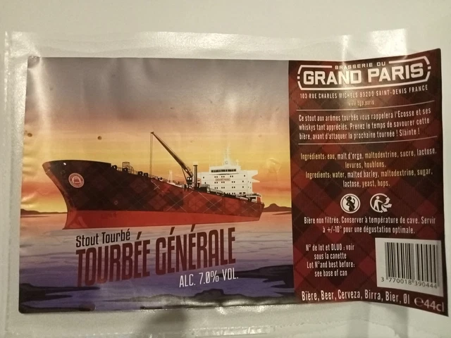 Etiquette de Bière : TOURBÉE GÉNÉRALE - Brass. du Grand Paris - 93 France