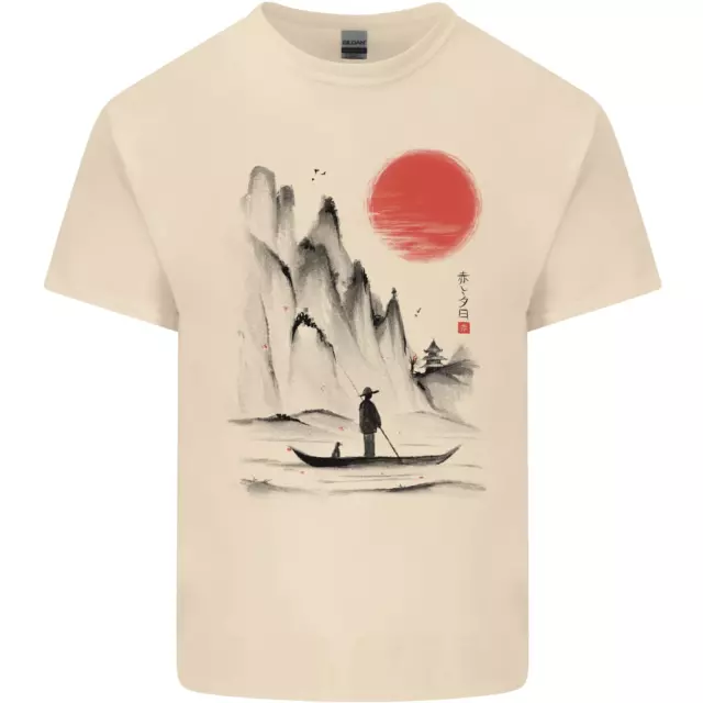 A Japanese Boat at Sunset Mens Cotton T-Shirt Tee Top