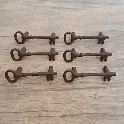 6pc Vtg Victorian cast iron Key shape door Drawer cabinet screen cupboard handle