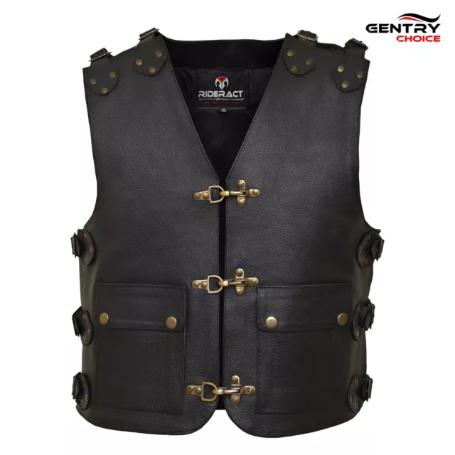 RIDERACT® Mens Leather  Motorcycle Vest Black Bikers Riding Vest Moto Waistcoat