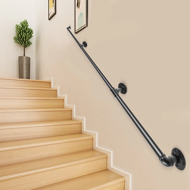 VEVOR WALL HANDRAIL for Stair Rail 8 ft Carbon Steel Industrial Black