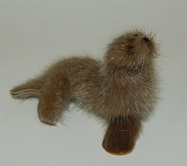 Vintage Leather & Real Fur Mini Otter Stuffed Figurine Sculpture