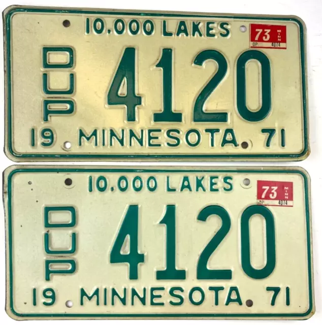 Minnesota 1973 Auto Duplicate License Plate Set Vintage Decor Collector Garage