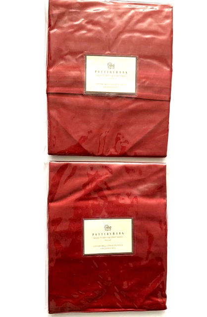 Pottery Barn (2)  Red 100% Cotton Loose Fit Slipcovers Dining Room Side Chairs