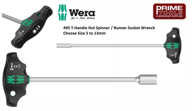 Wera 495 T-Handle Nut Spinner / Runner Socket Wrench Hex Metric Choose 5-13mm