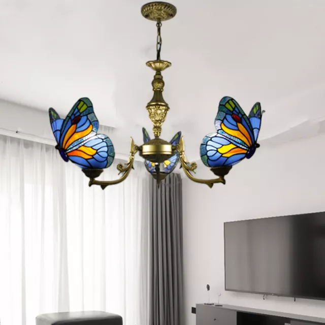 Art Deco Ceiling Light Fixture Tiffany Chandelier Stained Glass Pendant Lamp