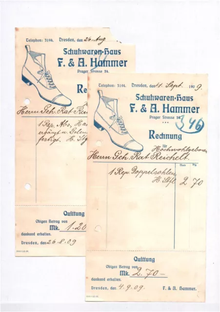 Old Litho Invoice Footwear Shoes Home Hammer Dresden 1909 Advertising Collector