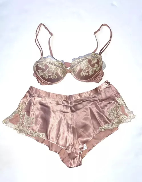 NWT LA PERLA Pink Maison Silk & Frastaglio Embroidery Bra & Shorts Set ...