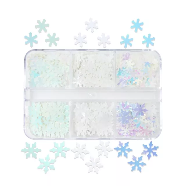 6Grids Winter Christmas Mixed White Snowflake Nail Glitter Sequins 3D Nail Decor