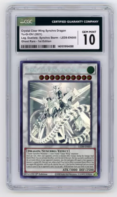 YuGiOh CGC 10 GEM MINT Crystal Clear Wing Synchro Dragon (Ghost Rare) LED8-EN005