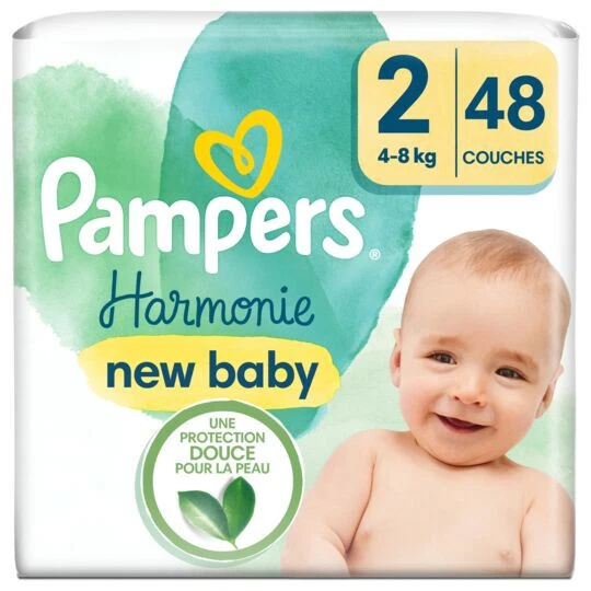 PAMPERS - Harmonie Taille 2 (4Kg-8Kg) Couches Bébé - paquet de 48 couches