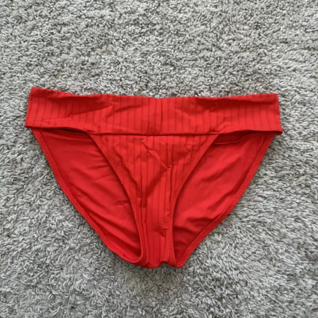 Aerie Bikini Bottoms Real Good UPF 50 Ribbed Red Wide Band Full Coverage Medium