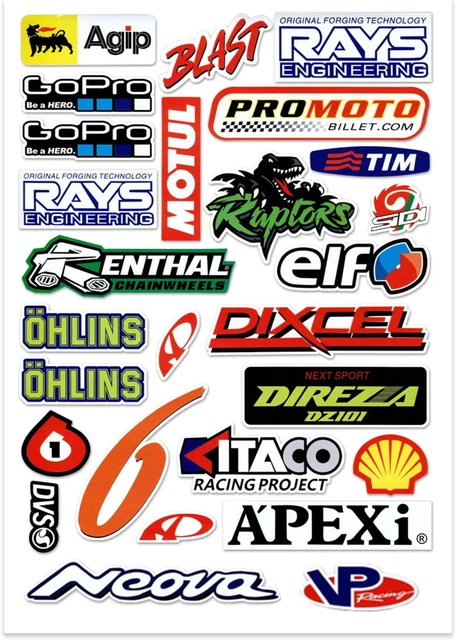 Kit Adesivi Moto 73 Pezzi - Sticker Sponsor Per MTB, Motorino, Modellismo