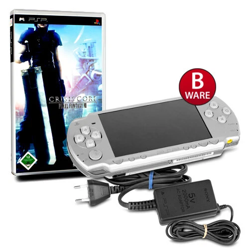 Psp Console 2004 Argent #23B + Chargeur + Jeu Crisis Core Final Fantasy VII