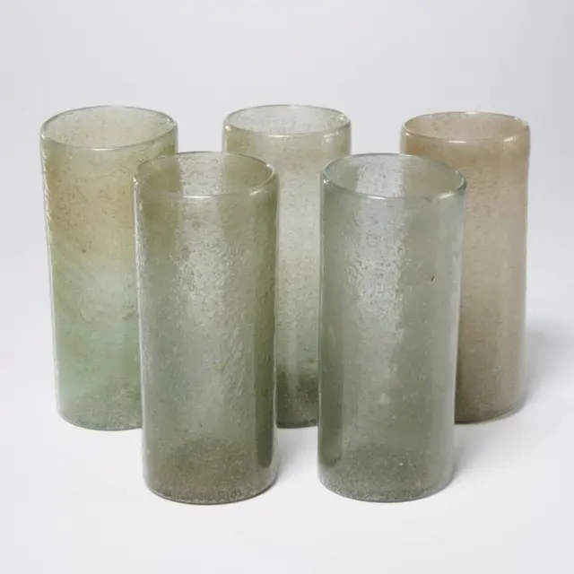 Hand Blown Fizzy Bubble Pulegoso Textured Art Glass Tumblers 5pc Set