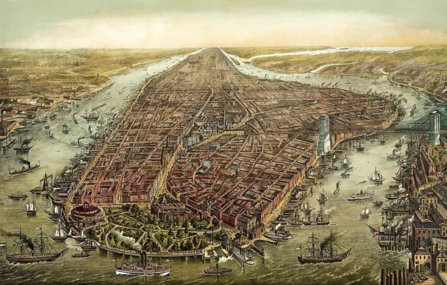New York City 1873 Birds Eye View Battery Park  Painting Giclee Print Canvas