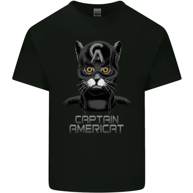 T-shirt top Captain Americat divertente gatto supereroe gatto da uomo cotone