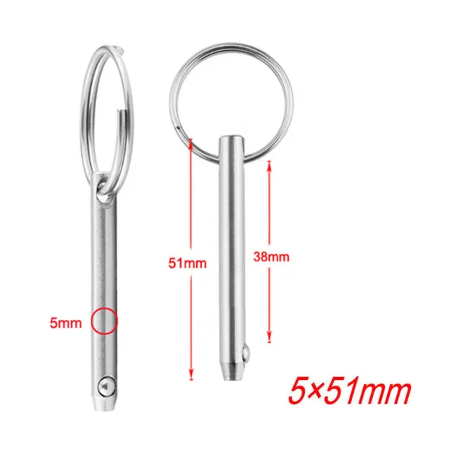 2PCS 5*51mm Stainless Steel Quick Release Pin Bimini Boat Pin Detent Ring Marine