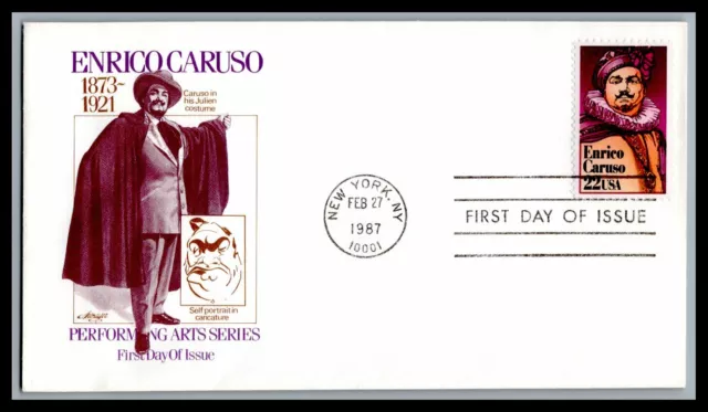 US FDC  # 2250 22c Enrico Caruso  Artmaster  1987, 9g745