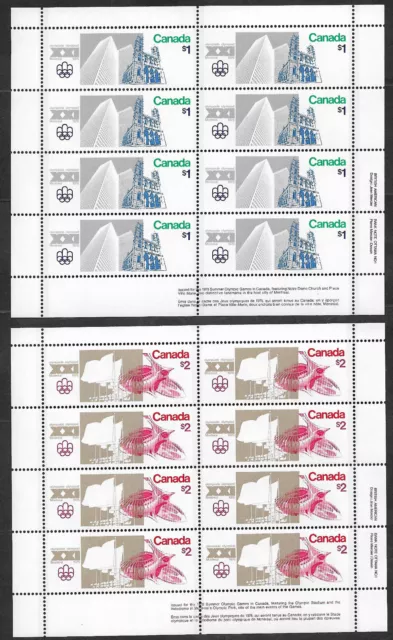 Canada 1976 Olympic Sites $1 & $2 panes of 8 # 687-688 MNH Lower Right Imprint