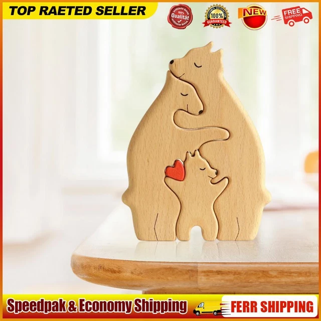 Holz-Familienpuzzle Bären dekorative Bären-Kunstskulptur aus Holz (C)