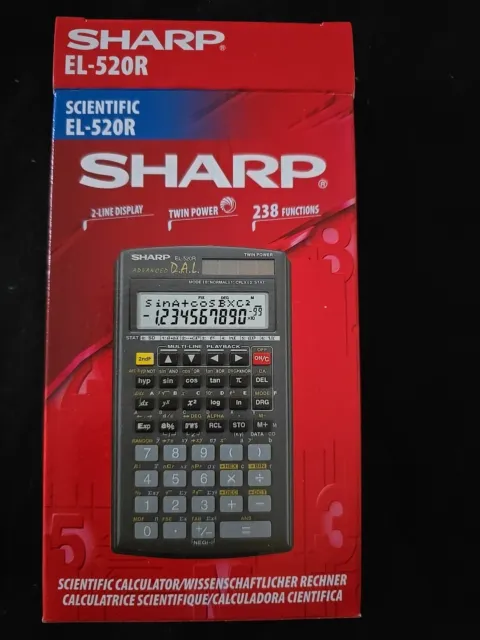 Scientific Calculator Sharp EL-520R Twin Power 2-line Display 238 Functions