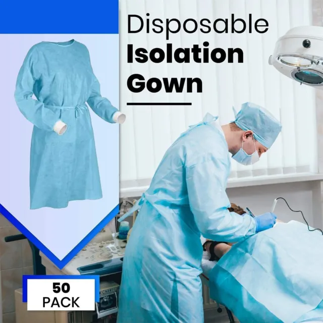 PPE DISPOSABLE ISOLATION Gowns Medical Gowns Lab Dental Coat Blue PACK ...