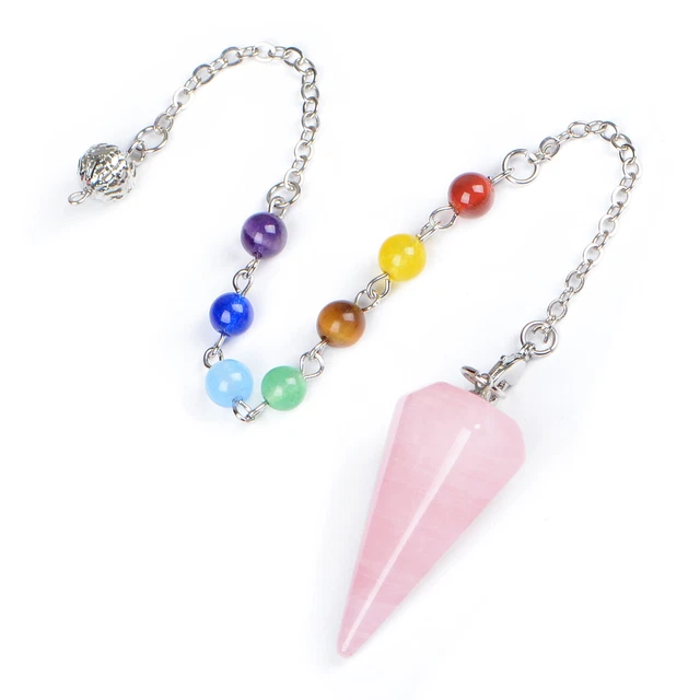 7 Chakra Reiki Healing Crystal Stone Dowsing Hexagonal Point Pendant Pendulum
