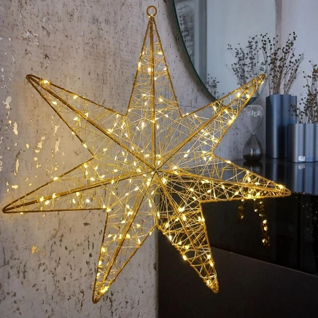 50 cm LED Stern Weihnachtsstern Dekostern warmweiß batteriebetrieben gold