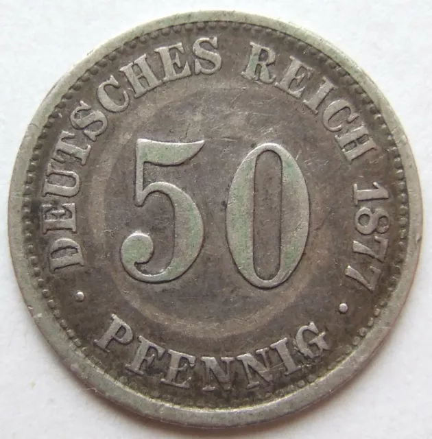 Moneta Reich Tedesco Impero Tedesco Argento 50 Pfennig 1877 J IN fine