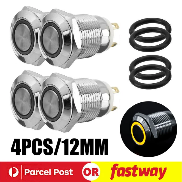 4x 12V 12mm Car Boat Push Button Metal Momentary Switch LED Light Waterproof OZ