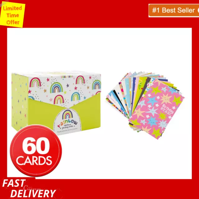 60-Pack Kids' Assorted Birthday Cards w/ Envelopes Pack Mixed 60 Designs Bulk