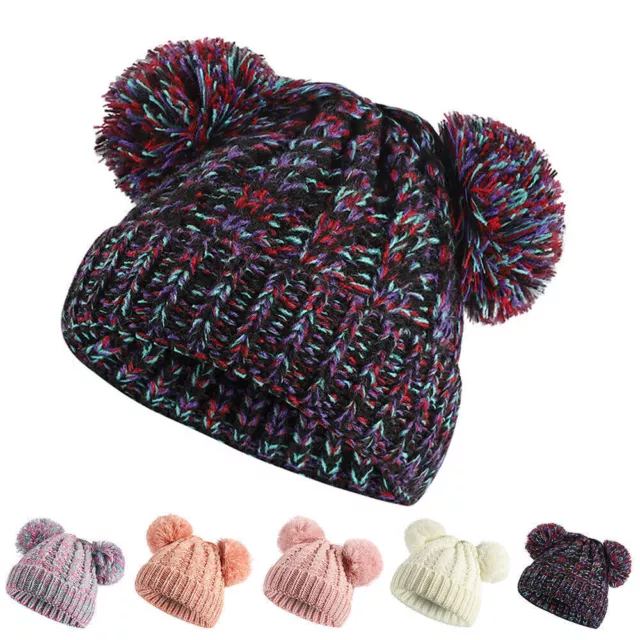 Kids Baby Hats Double Pom Pom Bobble Beanie Cap Boy Girl Knitted Warm Winter New