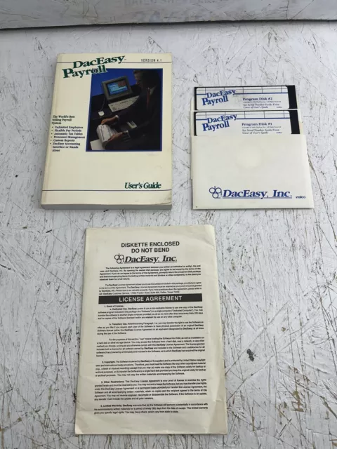 DacEasy Payroll v4.1 Vintage Payroll software 5.25 floppy Complete W/ Manual.