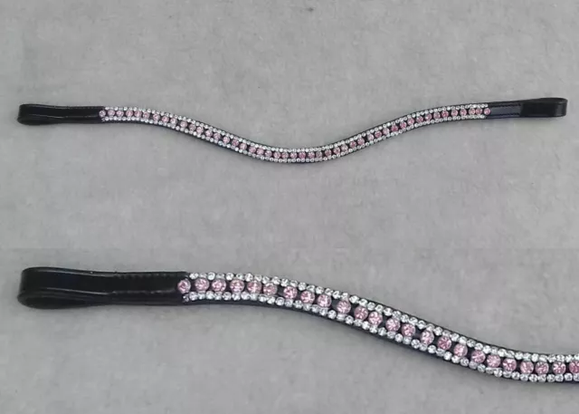 3 Rows Rose Pink Crystal Wave Leather Browband For Horse Bridle Tack In All Size