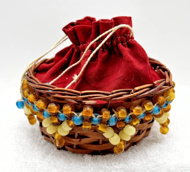 Vintage Sewing Basket w Peking Glass Beadwork