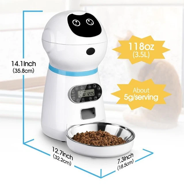 Cute Robot Shape Automatic Cat Feeder with 10s Voice Recorder Keeping Food Fresh 11